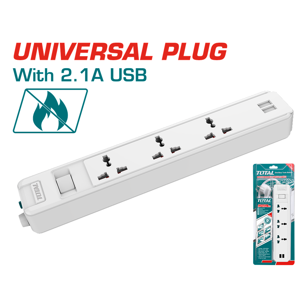 مشترك كهربائي 3 مقبس + 2 USB