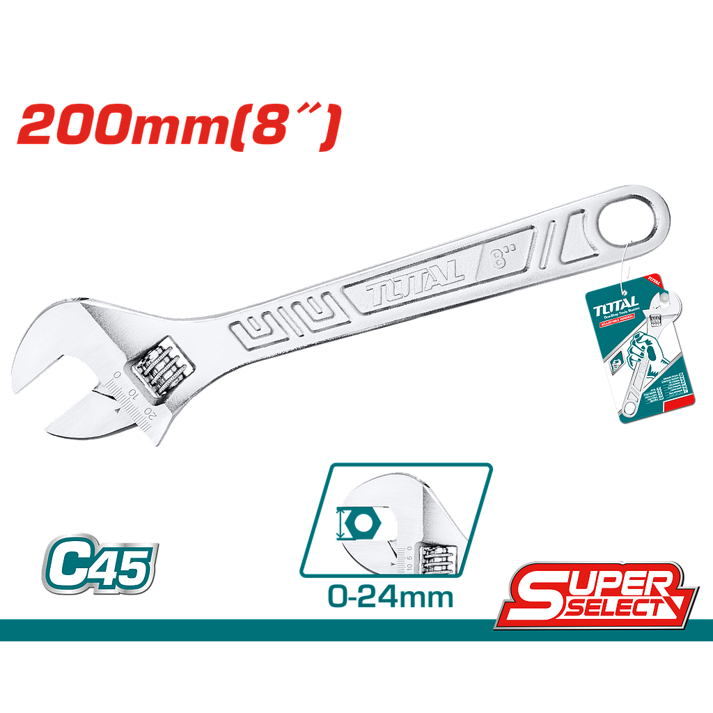 TOTAL - THT101083 - Clé à molette 8" - Ø0-24mm