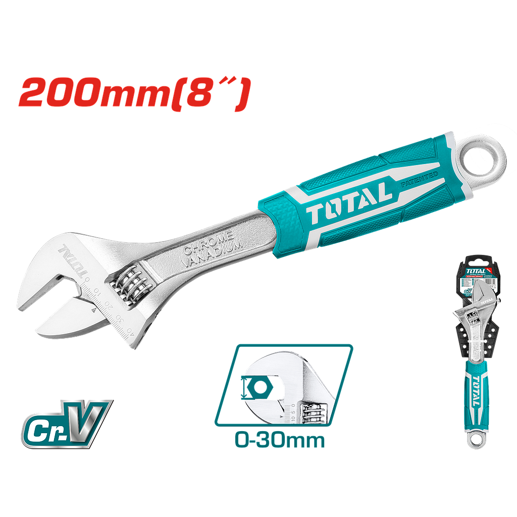 TOTAL - THT101086 - Clé à molette 8" - Ø0-30mm