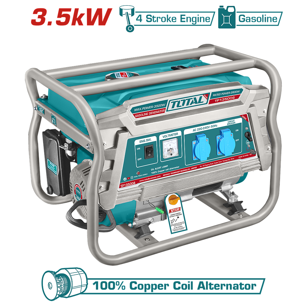 TOTAL - TP135006 - Groupe électrogène essence Puissance Max 3.5 kW - Puissance continue 2.8 kW
