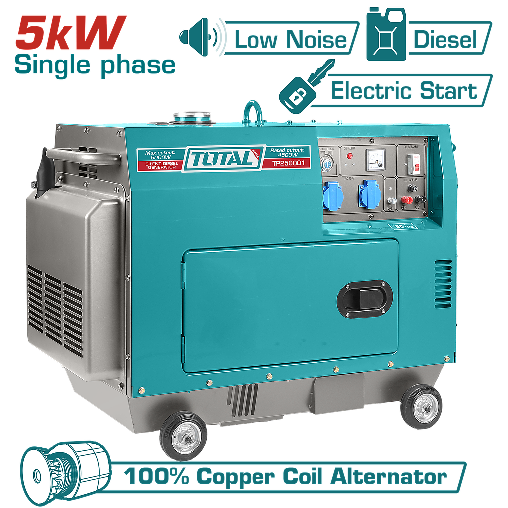 TOTAL - TP250001 - Groupe électrogène diesel monophasé - Puissance Max 5 kW - Puissance continue 4.5 kW