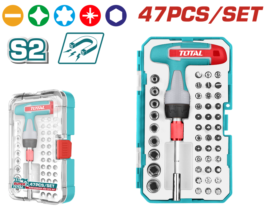 TOTAL -TACSD30476 - Jeu de 47 tournevis à clé à poignée en T