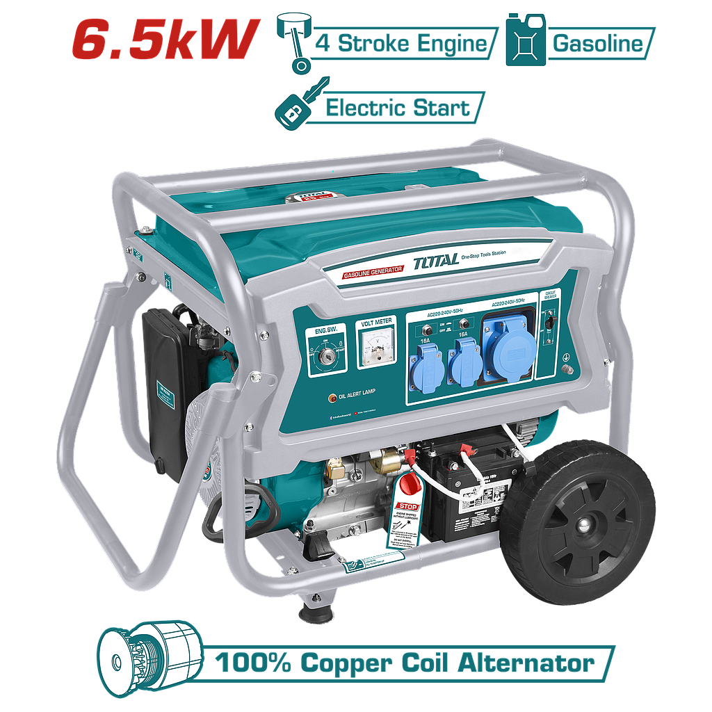 TOTAL - TP165006 - Groupe électrogène essence Puissance Max 6.5 kW - Puissance continue 5.0 kW