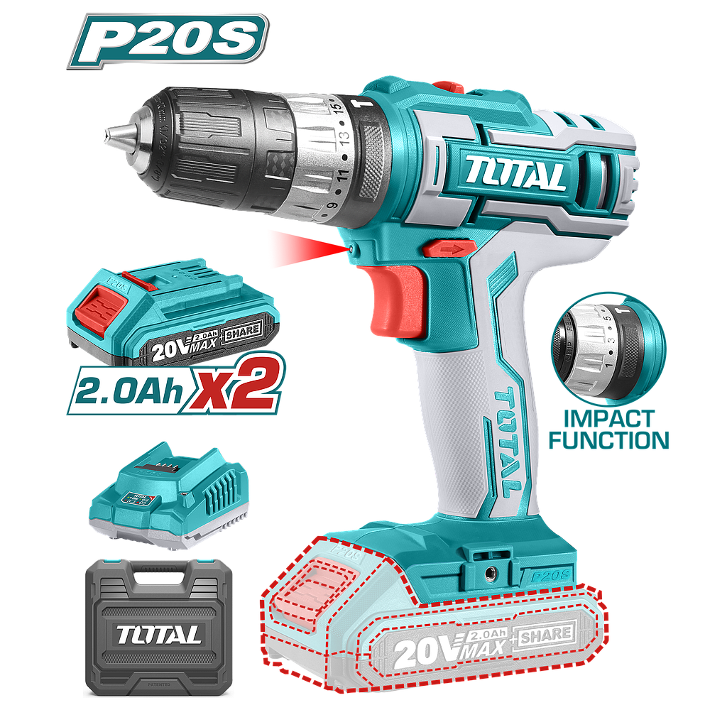 TOTAL - TDLI200215 - Perceuse à percussion  20V / 2Ah / 45Nm