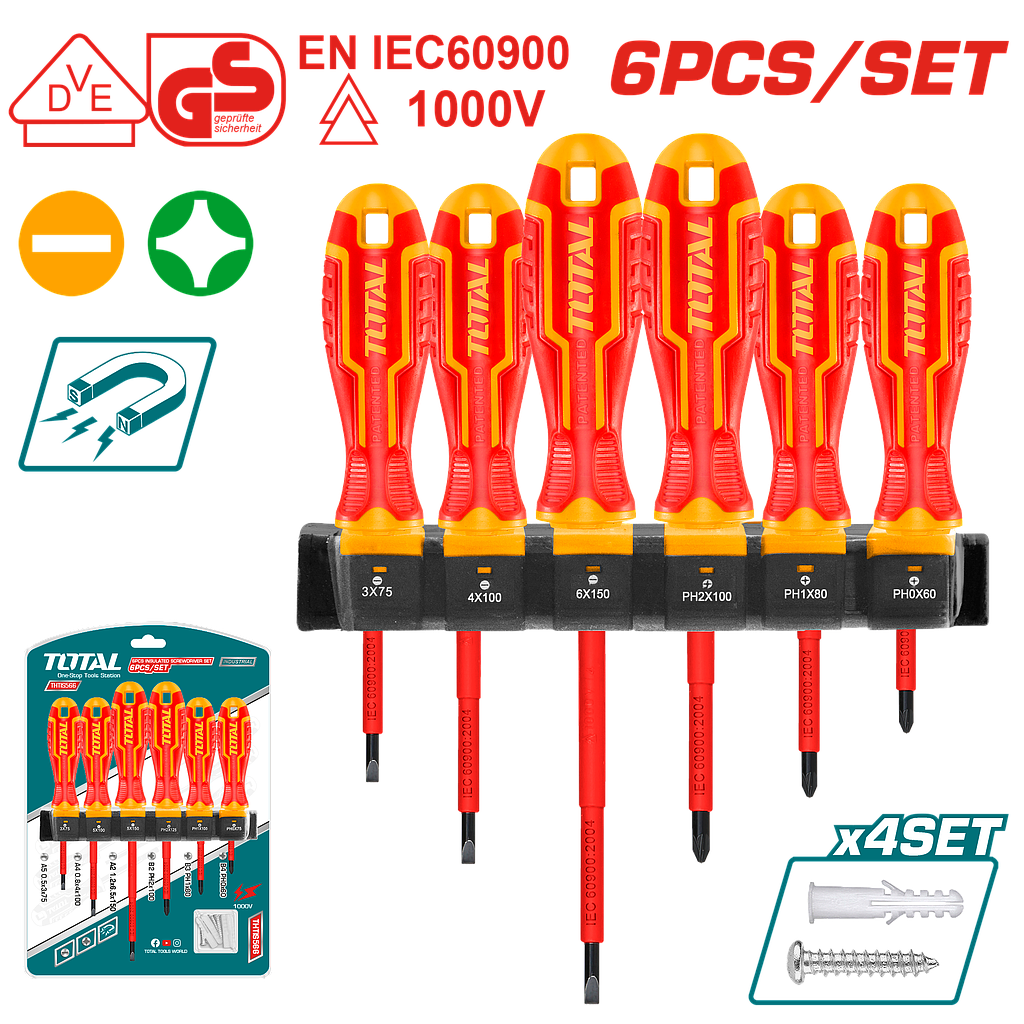 TOTAL - THTIS566 - Jeu de 6 tournevis isolés