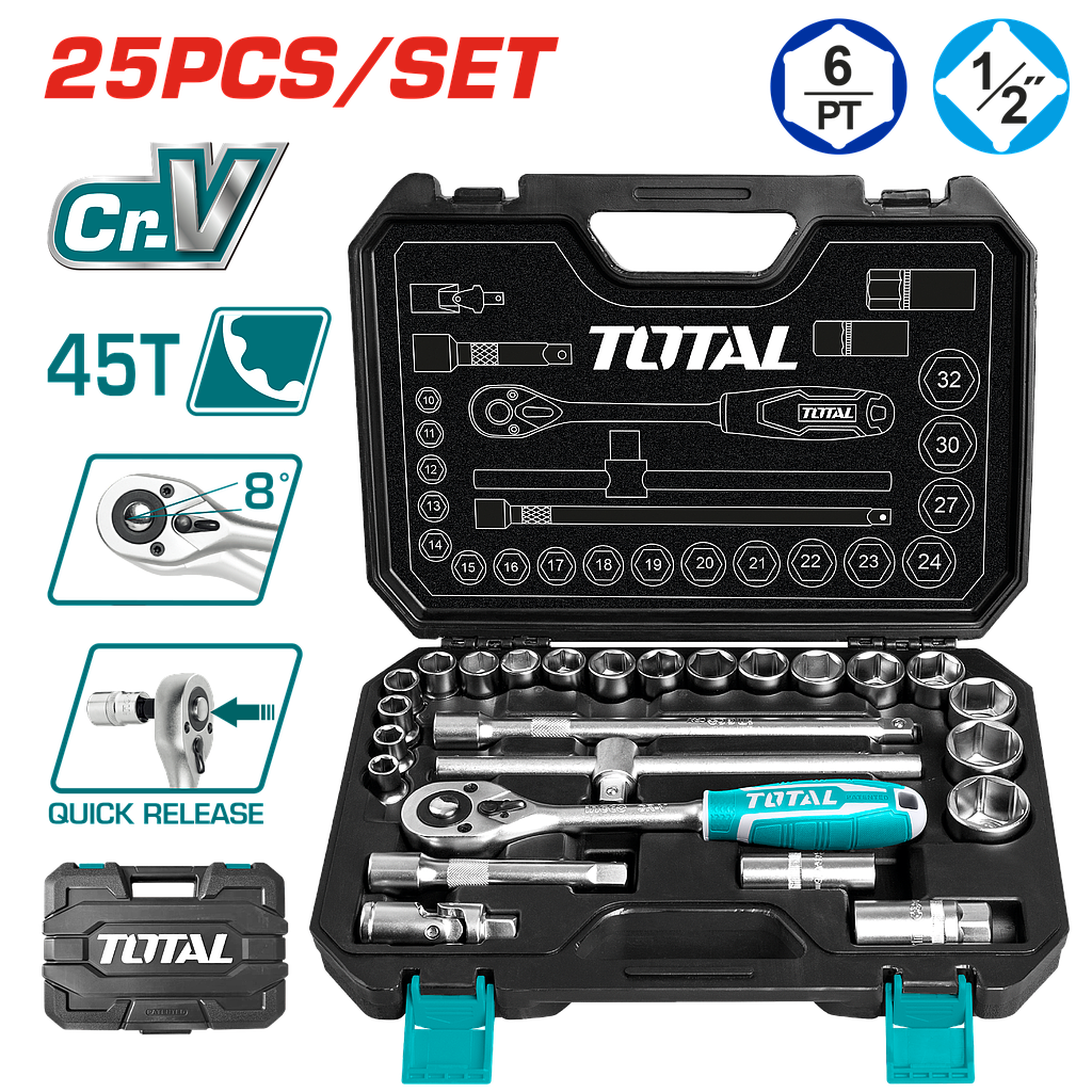 TOTAL - THT121251 -  Coffret à douilles 1/2" 25 Pièces