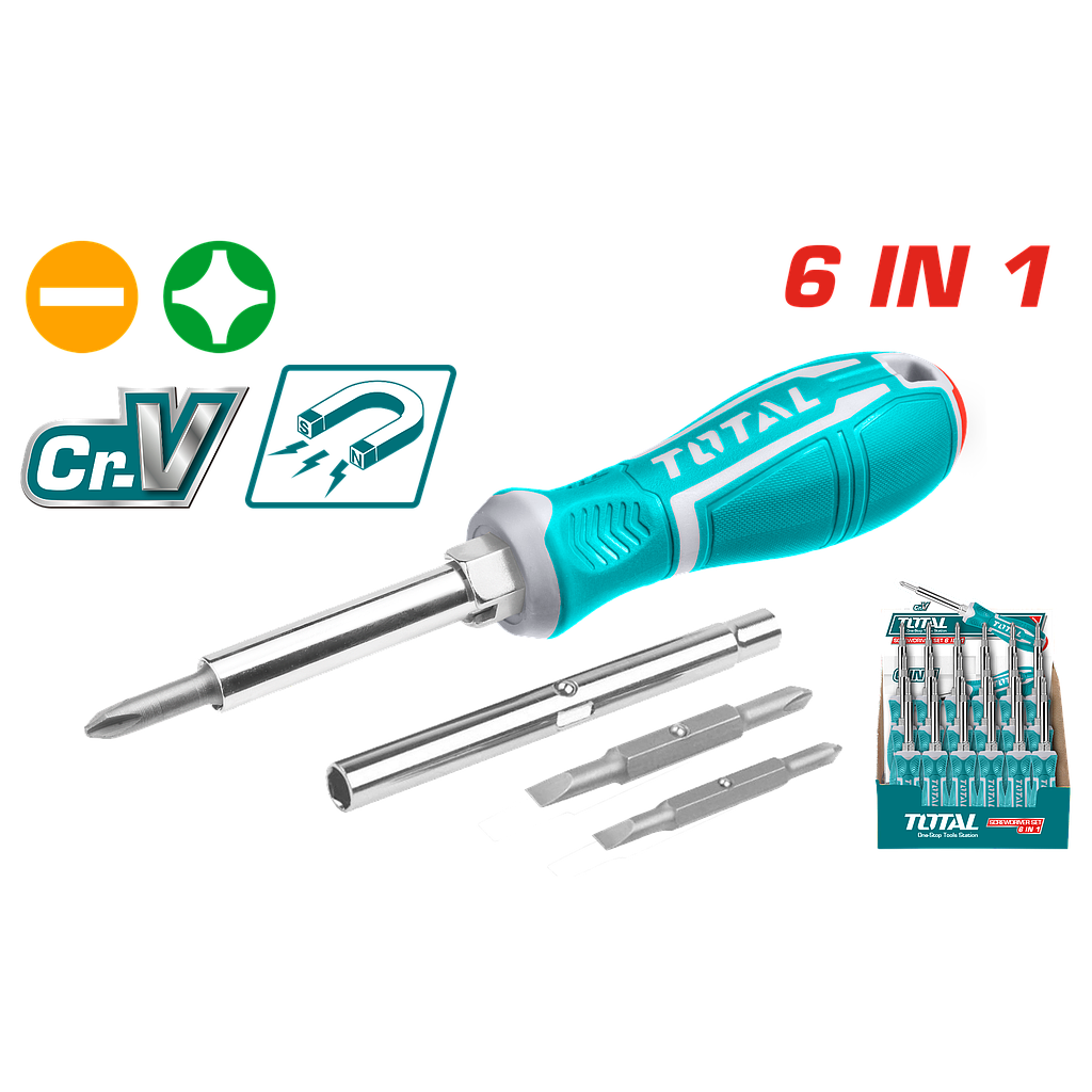 TOTAL - THT2506076 - Tournevis avec 4 embouts interchangeable