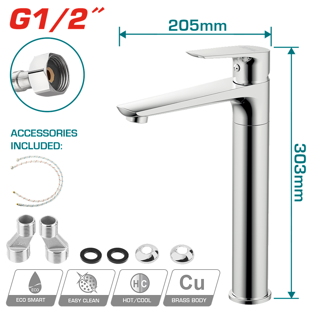 TOTAL - TSLBM12702 - Mitigeur lavabo 241mm