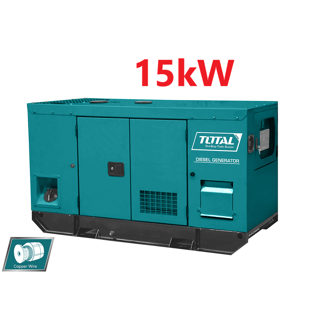 TOTAL - TP2150K3 - Groupe Diesel silencieux - Manuel - Max 31 A, 16.5 kW, 20.6 kVA - Continu 28A - 15 kW