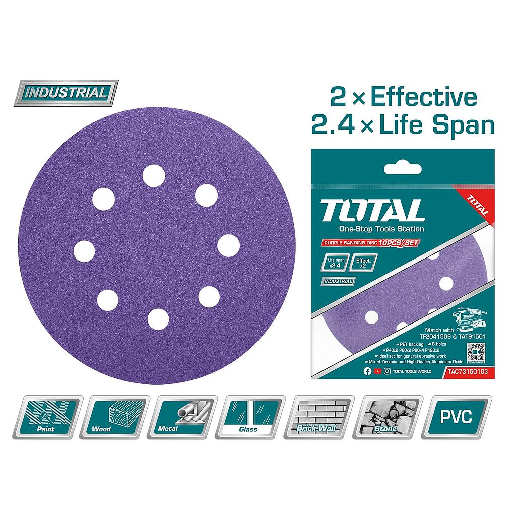 TOTAL - TAC73150103 Disque papier violet Ø150mm P40 P60 P80 P120