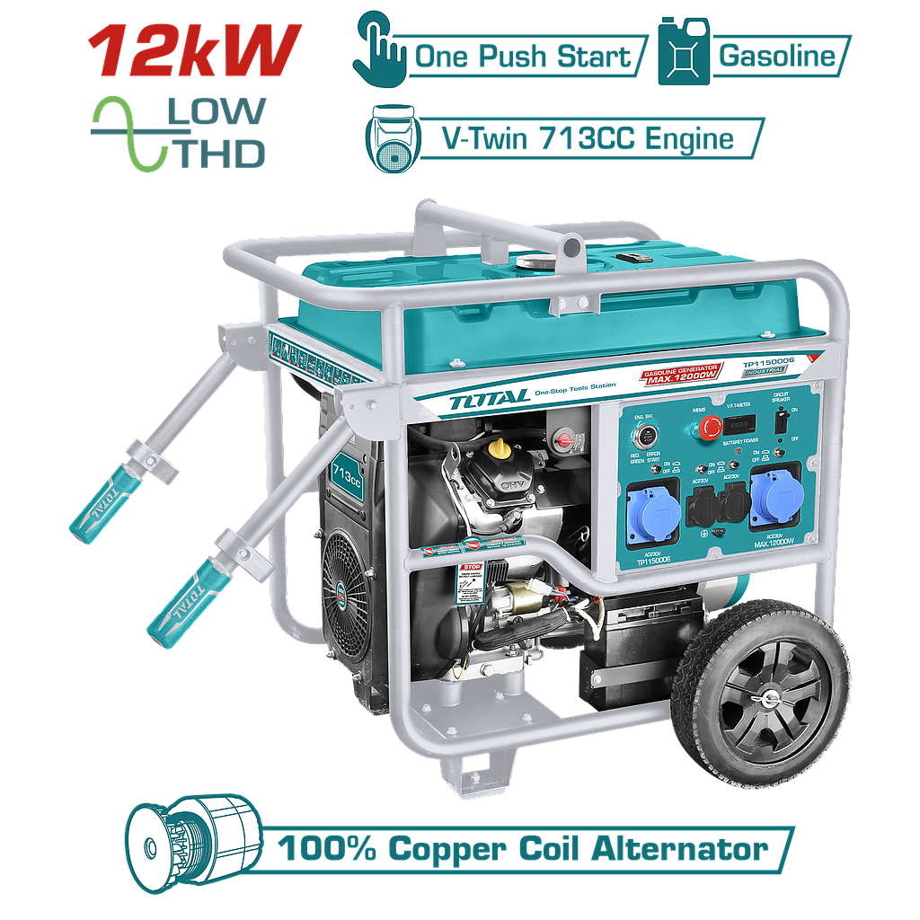TOTAL - TP1150006 - Groupe électrogène essence Puissance Max 12 kW - Puissance nominale 11 kW