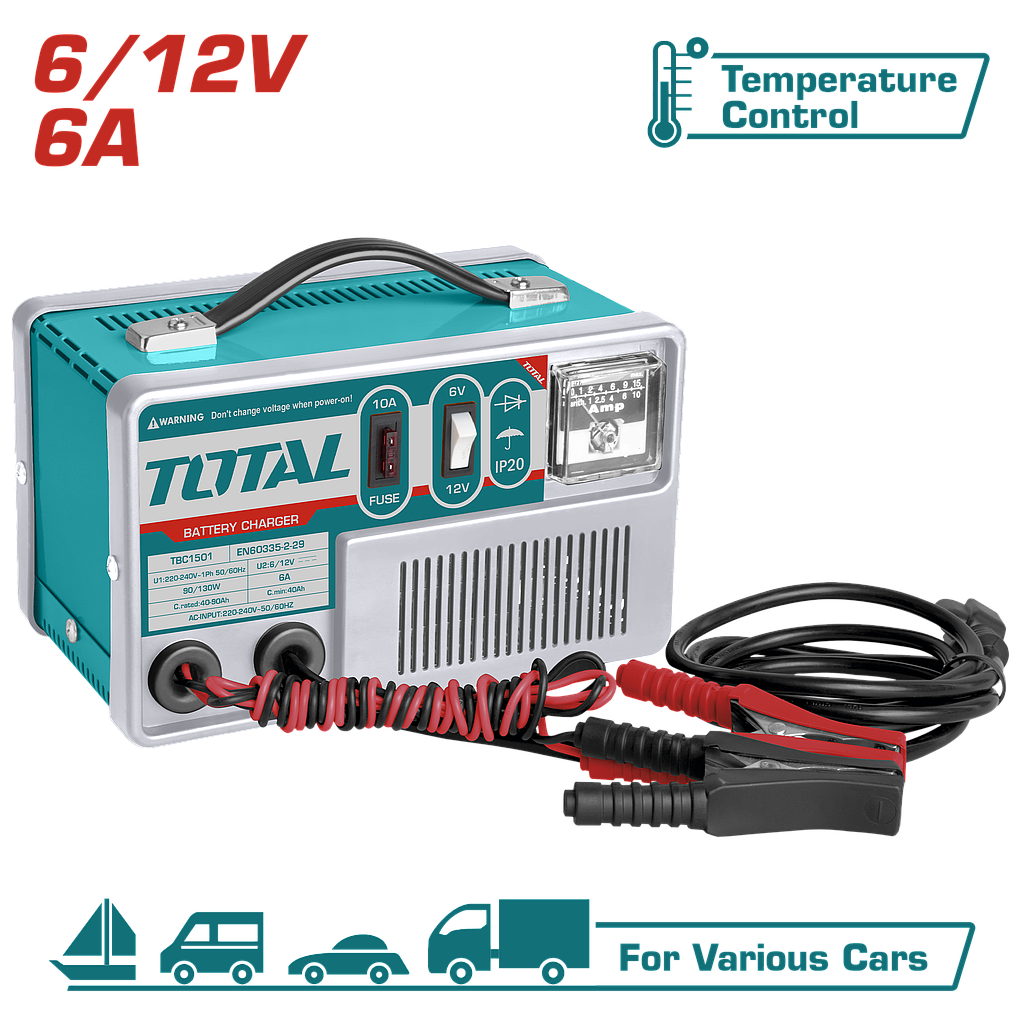 TOTAL - TBC1501 - Chargeur de batterie 6-12V / 6A
