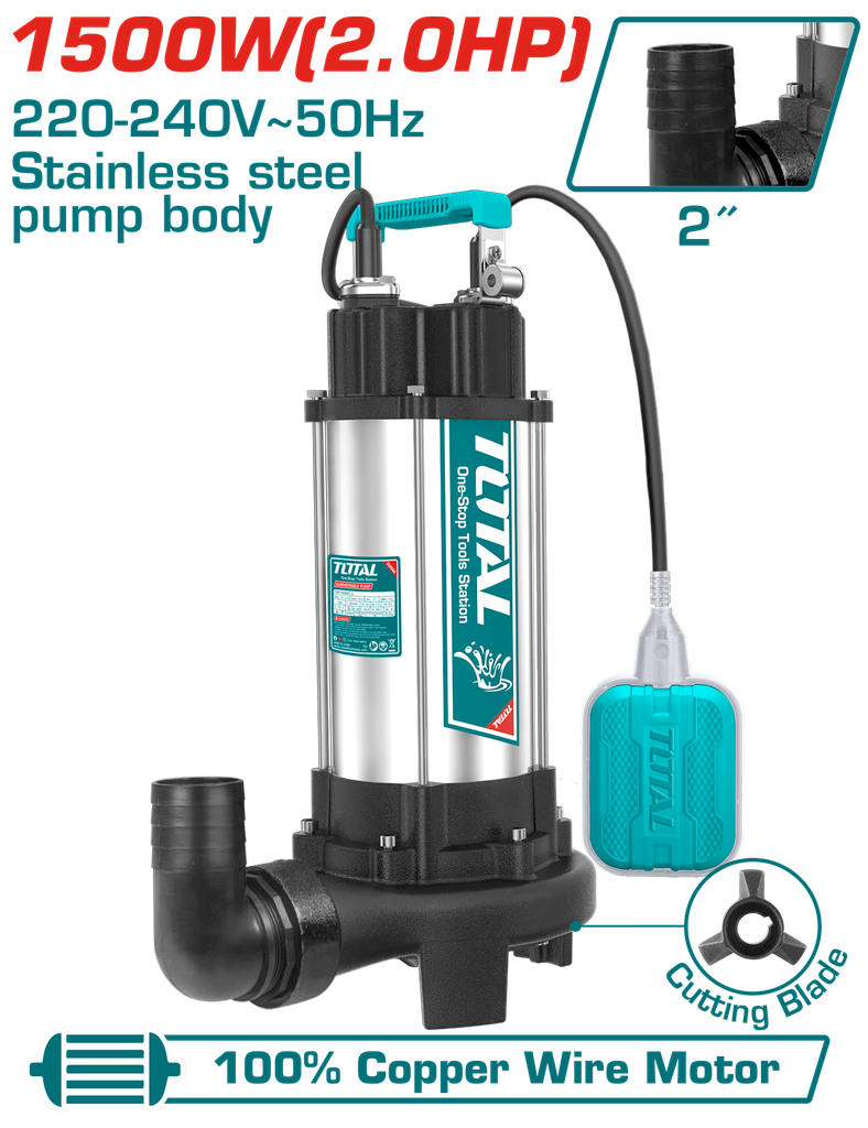 TOTAL - TWP7150026 - Pompe submersible - 1500W, 20m³/h, 14.5m