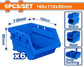WDF - WTB8336 - Jeu de 6 bacs de rangement 165x110x80mm