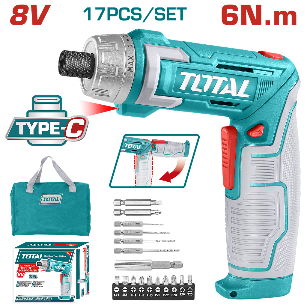 TOTAL - TSDLI0802 - Tournevis sans fil 8V - 6N.m