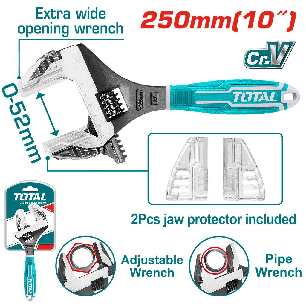 TOTAL - THT10210G - Clé à molette 2 en 1 10" - Ø0-45mm