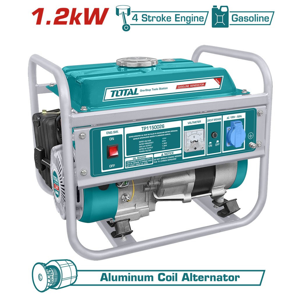TOTAL - TP115005 - Groupe électrogène essence Max 1,2 kW - Puissance nominale : 1,0 kW - 5.5 L