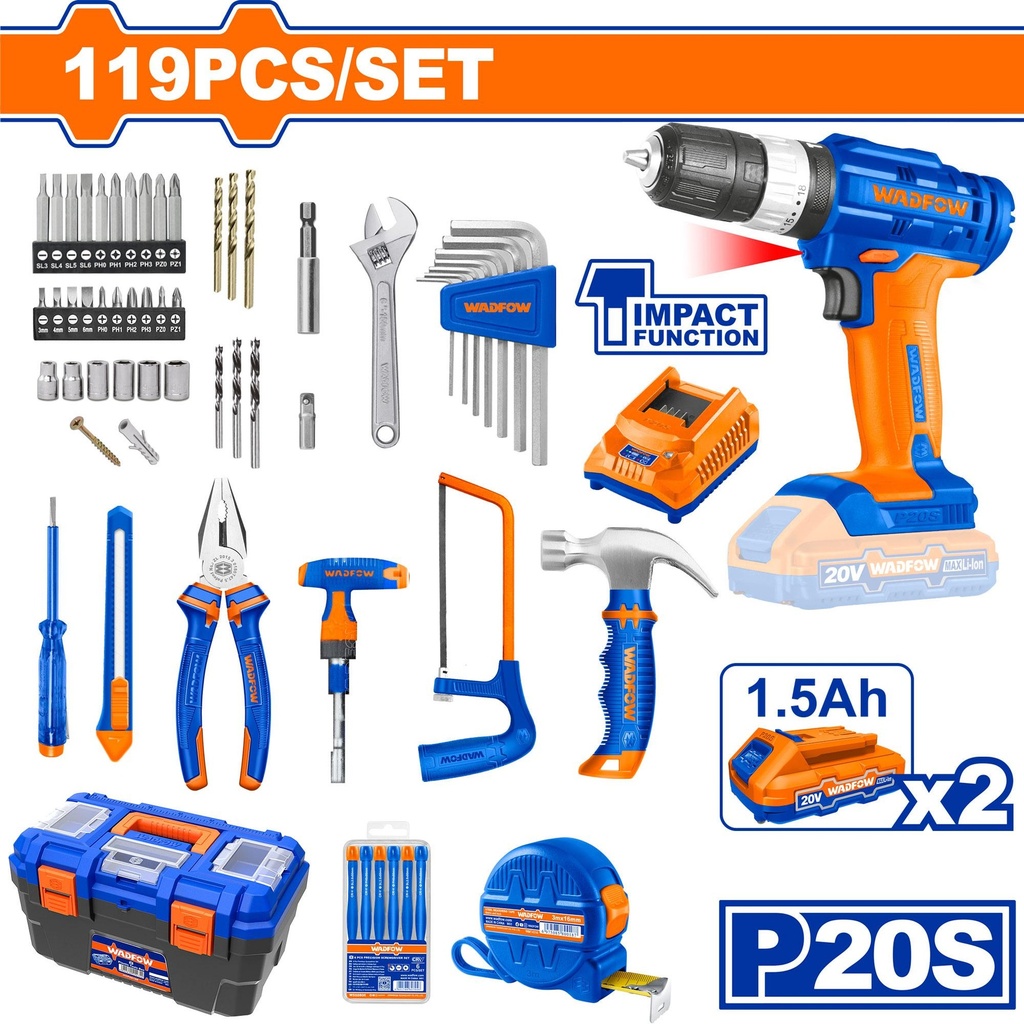WDF - WDT1B119 - Caisse à outils 119 pièces avec perceuse 20V