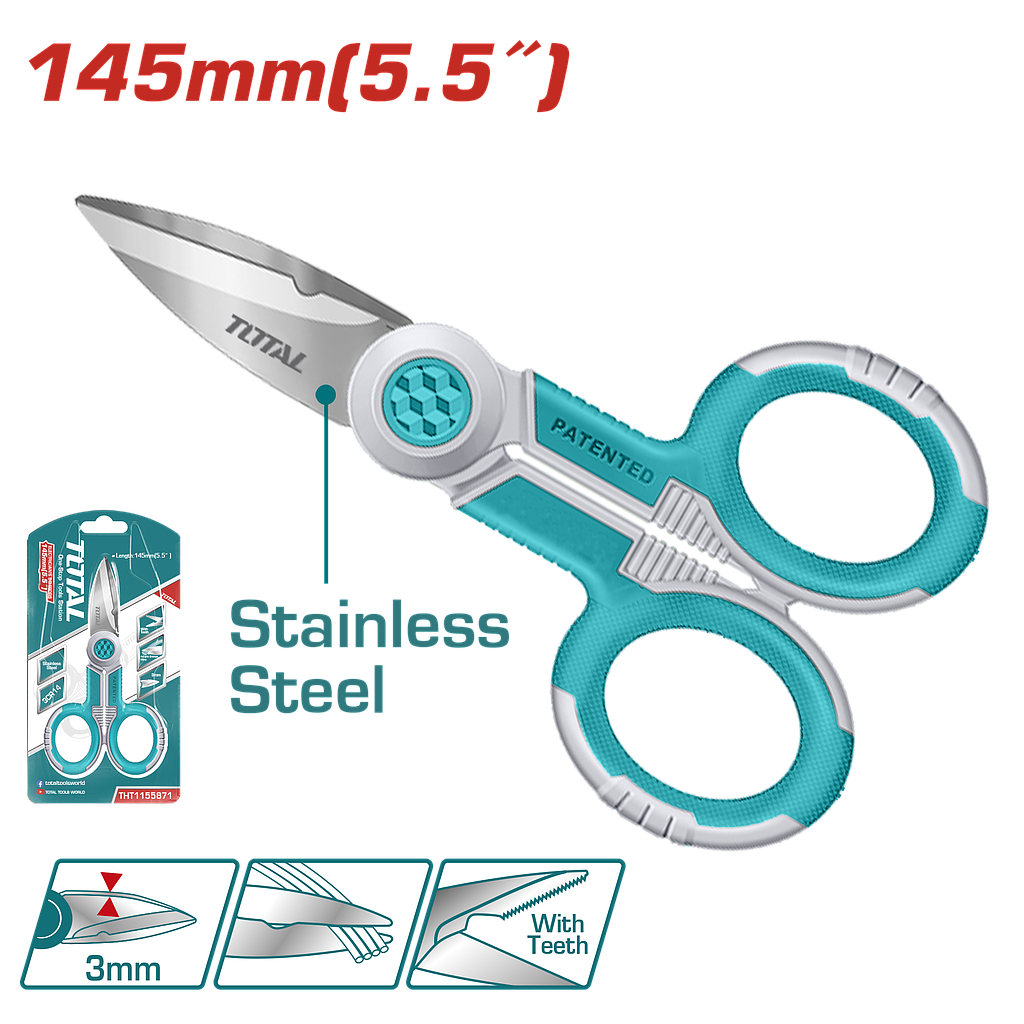 TOTAL - THT1155871 - Ciseaux d'électricien 145mm