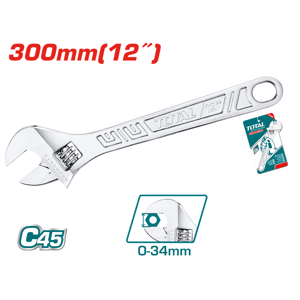 TOTAL - THT1010123 - Clé à molette 12'' - Ø0-34mm