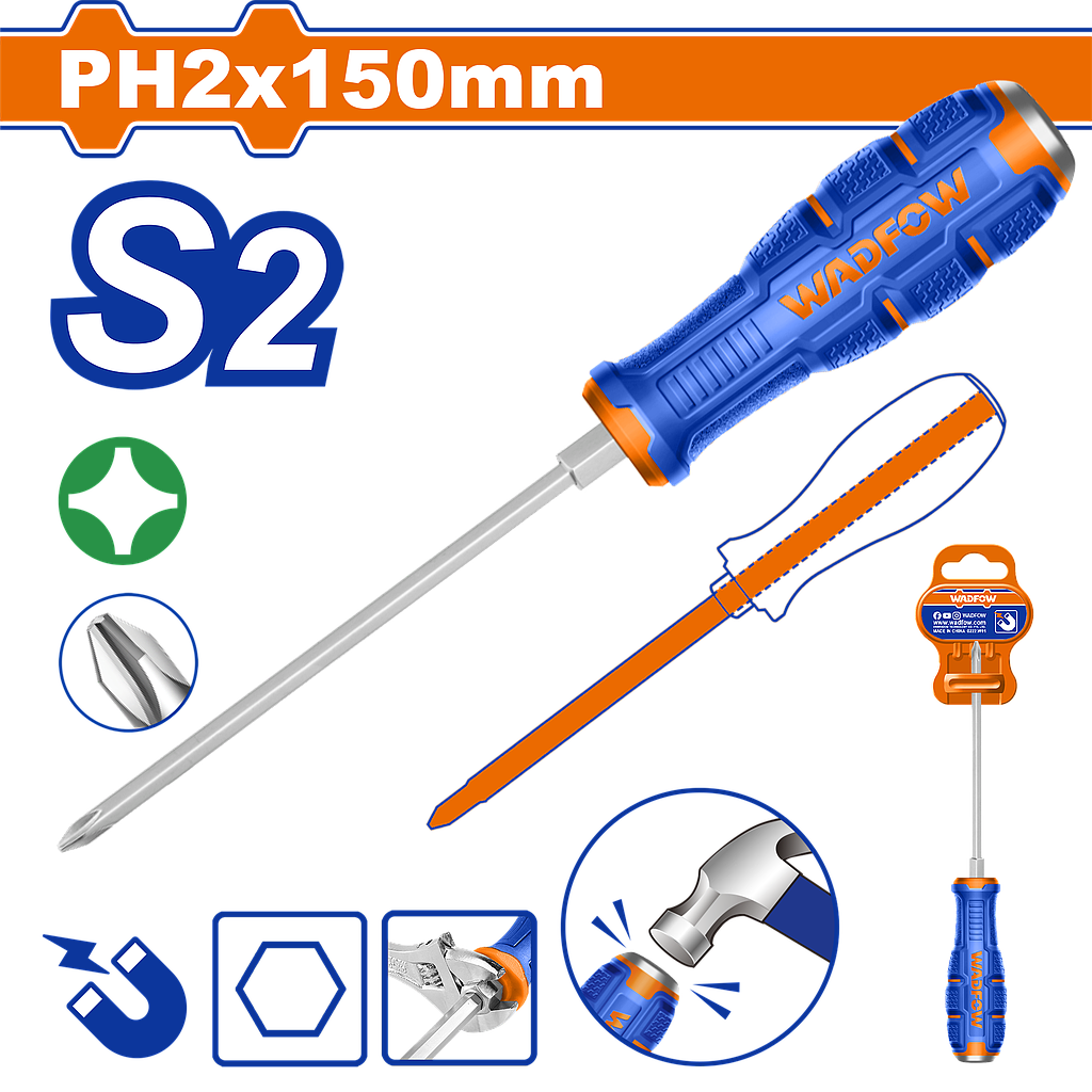 WDF - WQJ2226 - Tournevis Phillips - PH2x150mm (Plaque arrière de frappe)