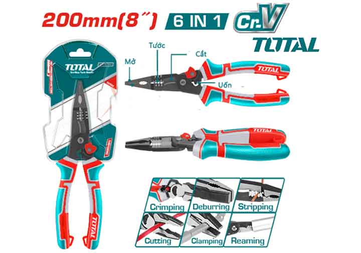 TOTAL - THTMF286 - Pince long à bec plat multi-function 8" - 6 en 1