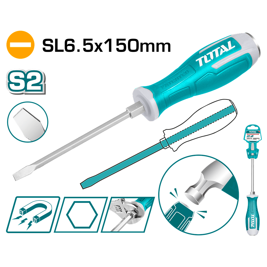 TOTAL - THGS61506 - Tournevis plat - SL6.5 (Plaque arrière de frappe)