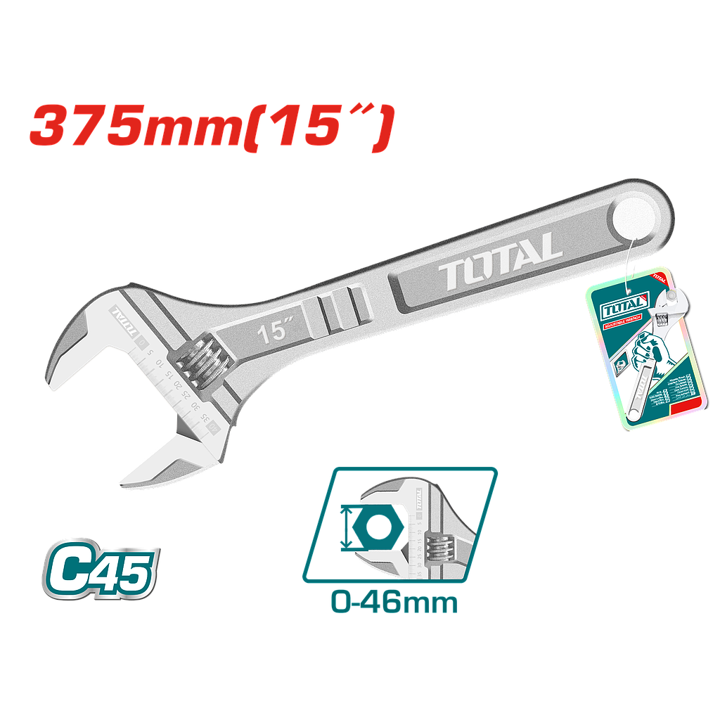 TOTAL - THT1010153 - Clé à molette 15" - Ø0-45mm