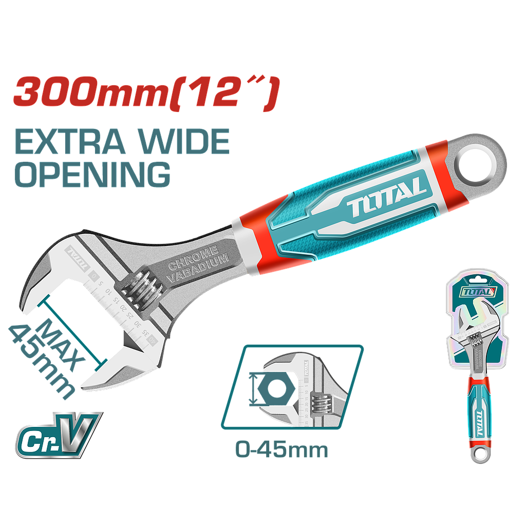 TOTAL - THT101126 - Clé à molette 12" - Ø0-45mm