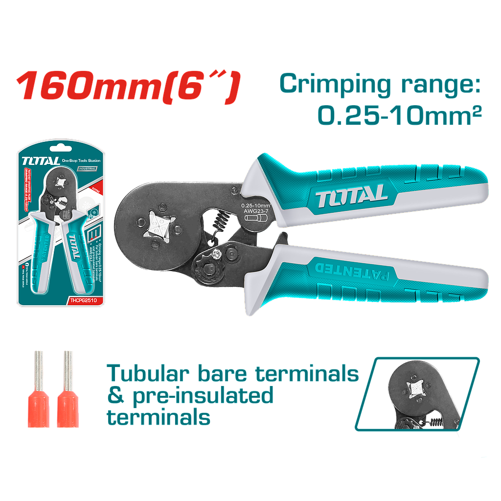 TOTAL - THCPG2510 - Pince à sertir à cliquet - 0,25-10 mm²