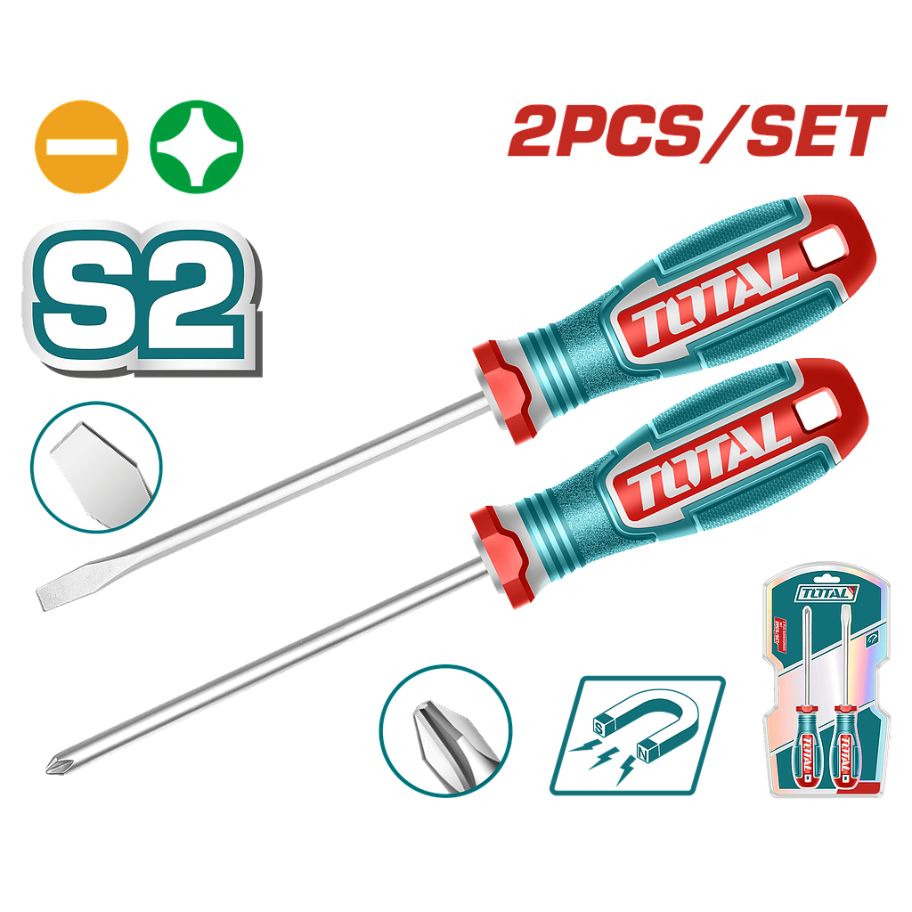 TOTAL - TKSDS0226 - Jeu de tournevis 2pcs - PH2 et SL6.5 125mm