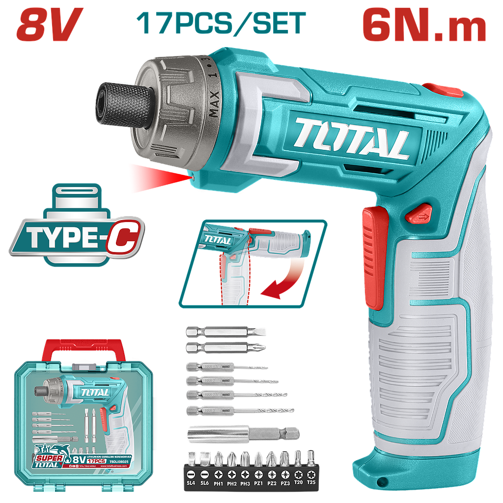 TOTAL - TSDLI08025 - Tournevis sans fil 8V - 6N.m
