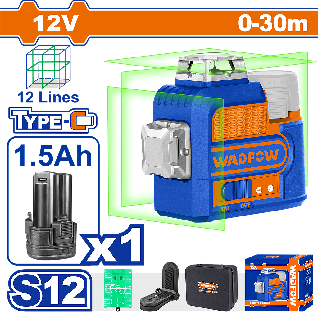WDF - WLE8M12 - Niveau laser 3D à batterie - 12V 0-30m