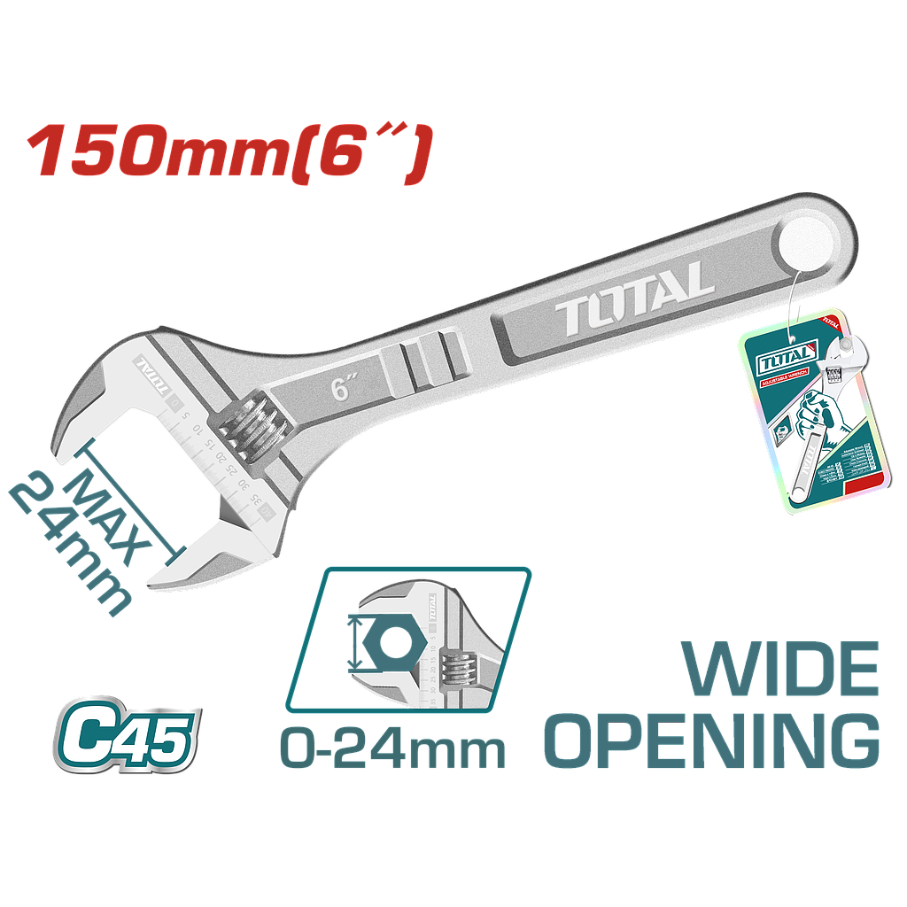 TOTAL - THT101063 - Clé à molette 6" - Ø0-24mm