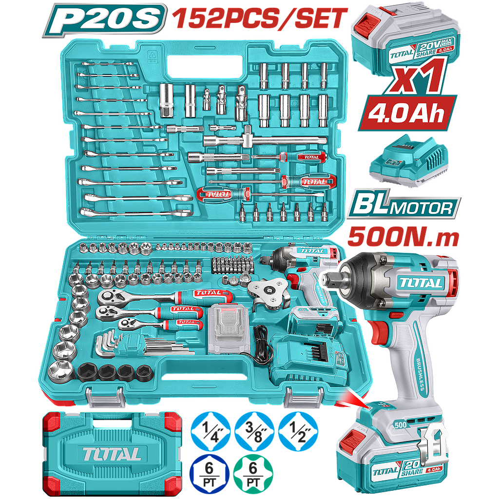 TOTAL - THKTHP31522 - Mallette de 152 pcs clés à chocs 500Nm