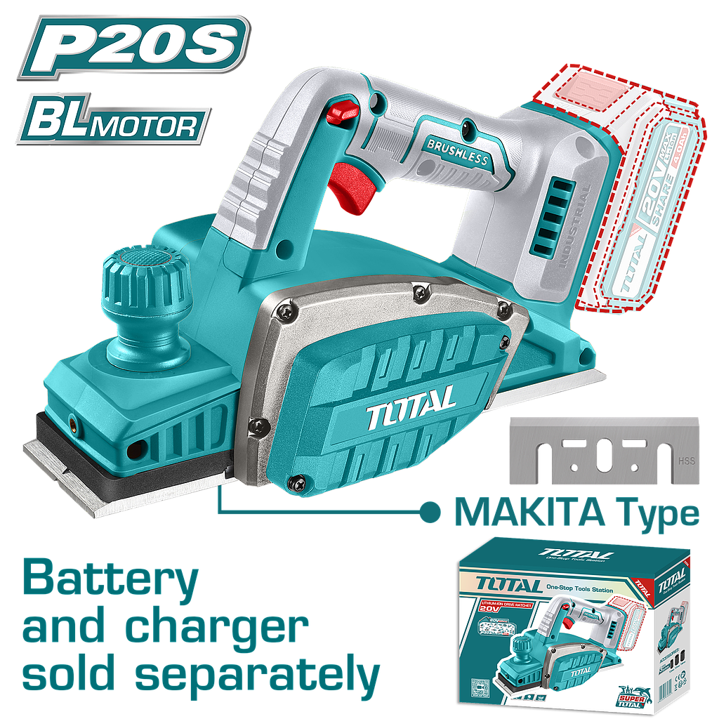 TOTAL - TRLI20401 - Raboteuse sans fil 20V