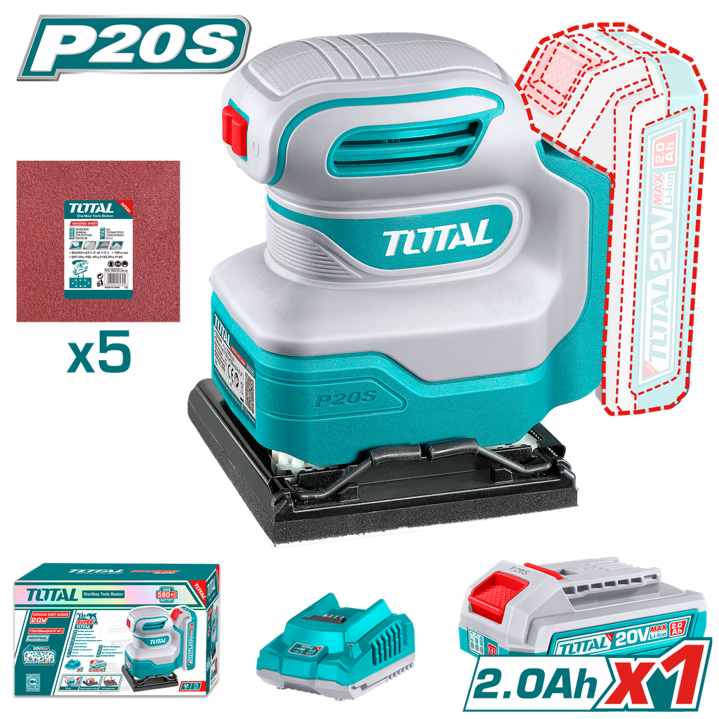 TOTAL - TSHSLI20141 - Ponceuse sans fil 110x100mm