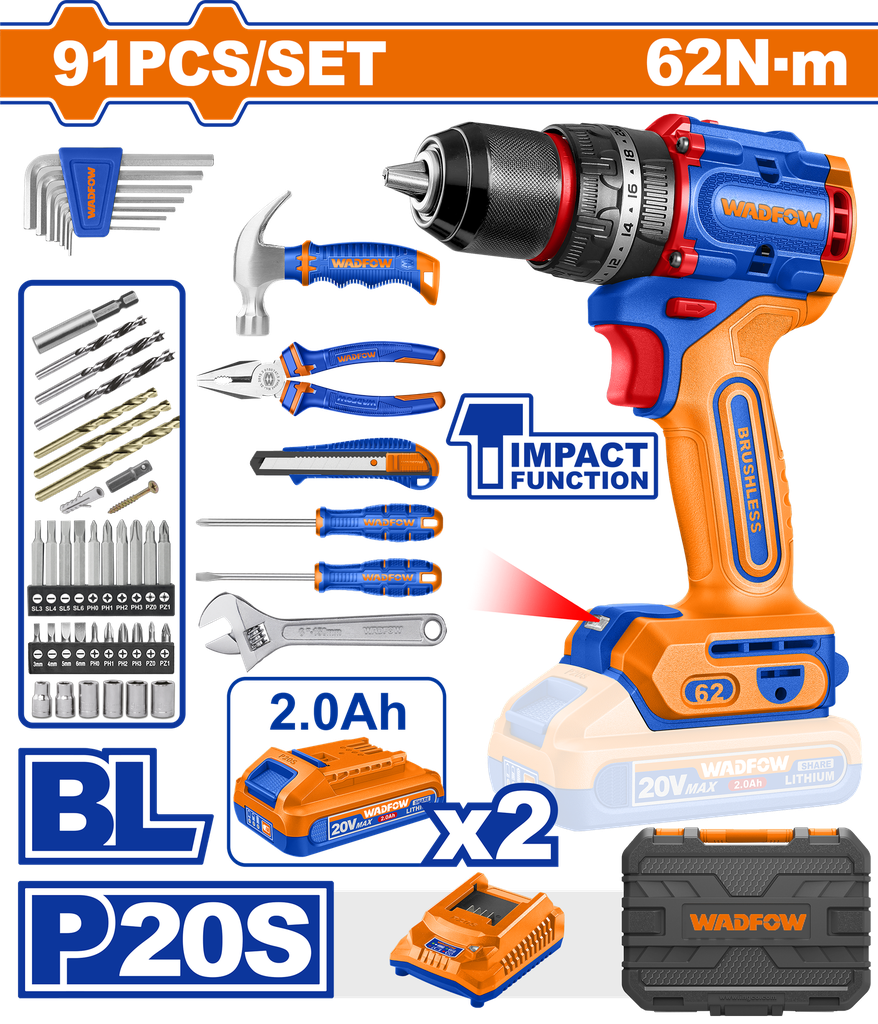 WDF - WDT4B91 - Mallette à outils 91 pcs avec perceuse 62Nm
