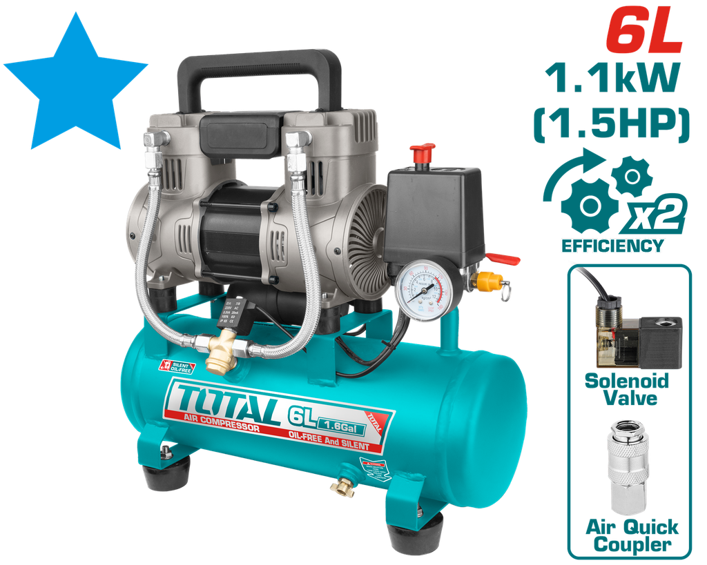 TOTAL - TCS1110062 - Compresseur d'air 6L 1.1KW（1.5HP）