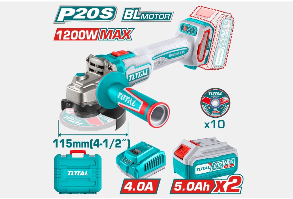TOTAL - TAGLI2211532 - Meuleuse d'angle 20V 1200W Ø115mm