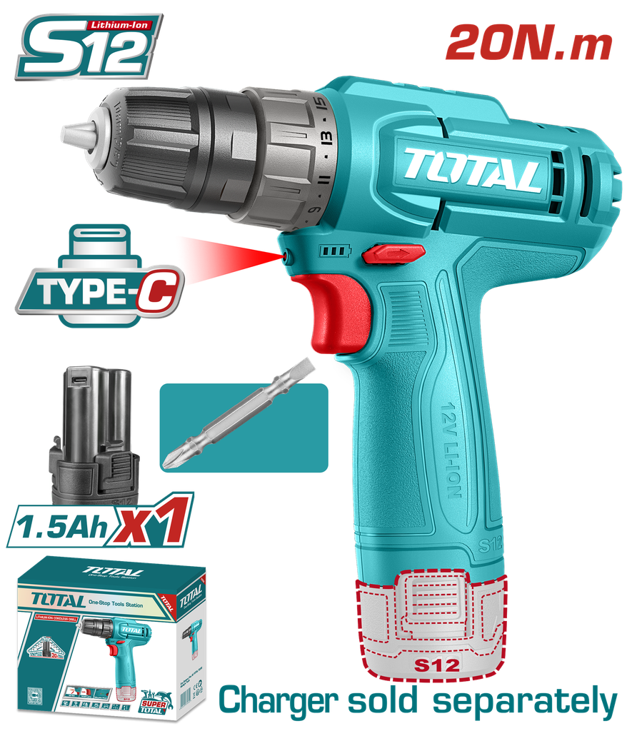 TOTAL - TDLI12456 - Perceuse 12V - 20Nm Ø10mm