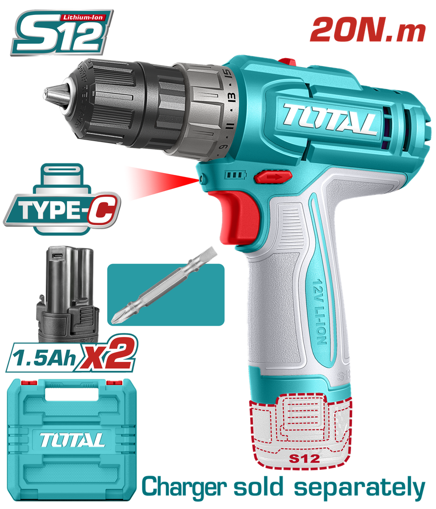 TOTAL - TDLI12206 - Perceuse Visseuse 12V - 20Nm Ø10mm