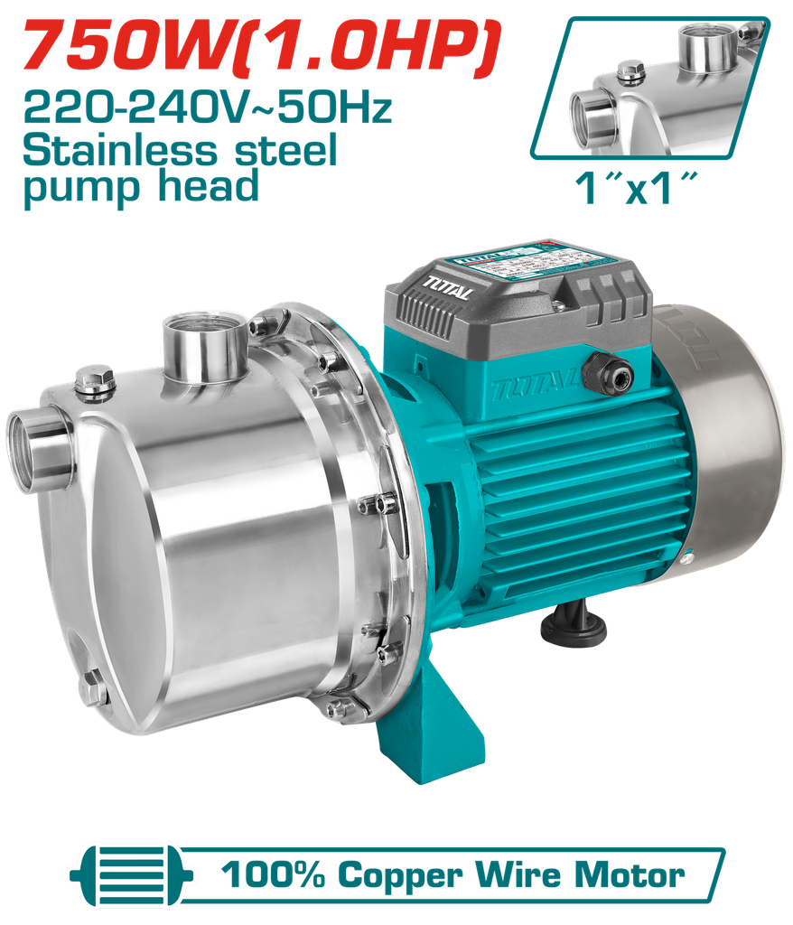 TOTAL - TWPS375062 - Surpresseur jet - 750W, 55L/min, 40m