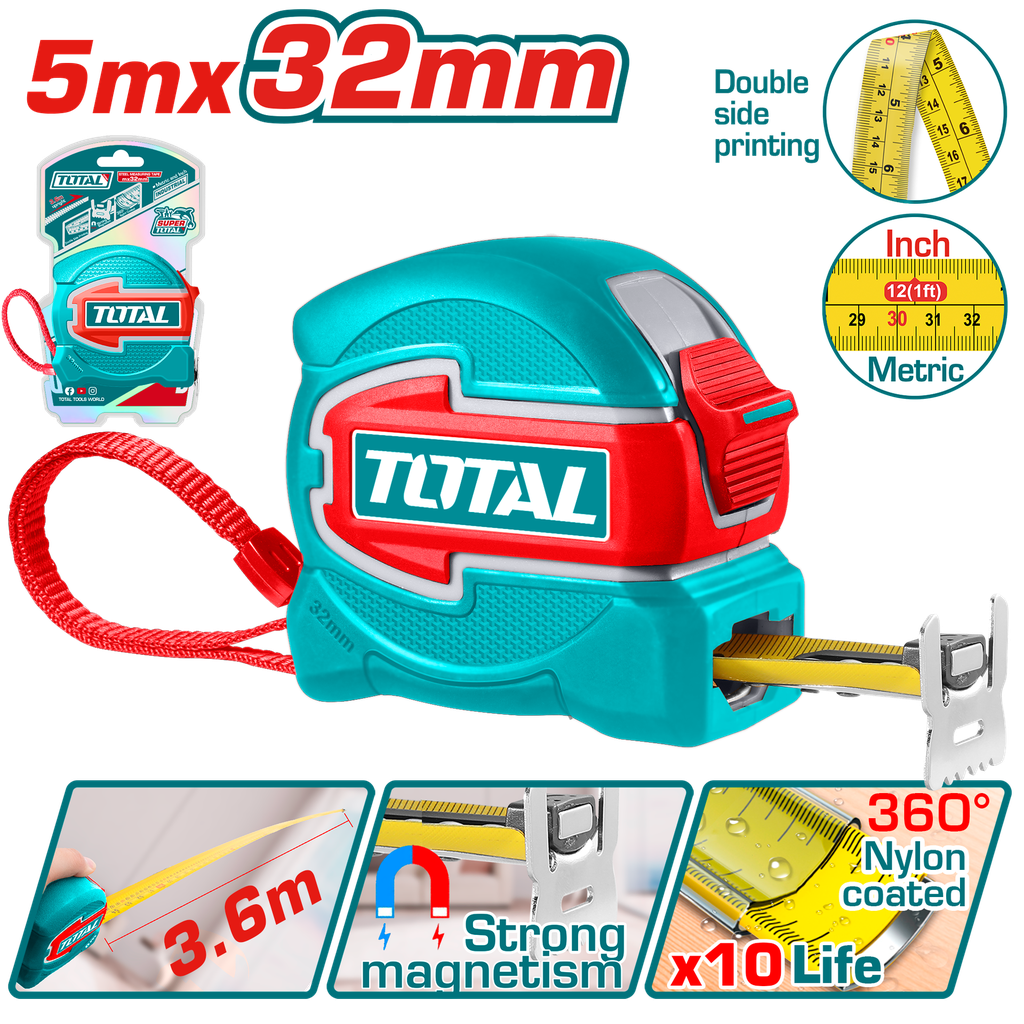 TOTAL - TMT80532 - Ruban à mesurer en acier 5mx32mm