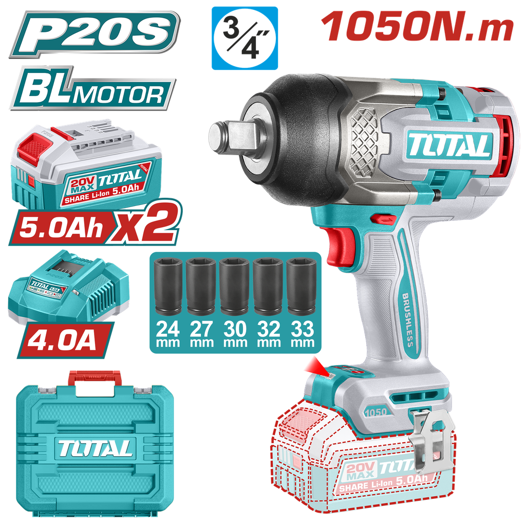 TOTAL - TIWLI20105 - Cle a choc 3/4" - 20V 1050Nm