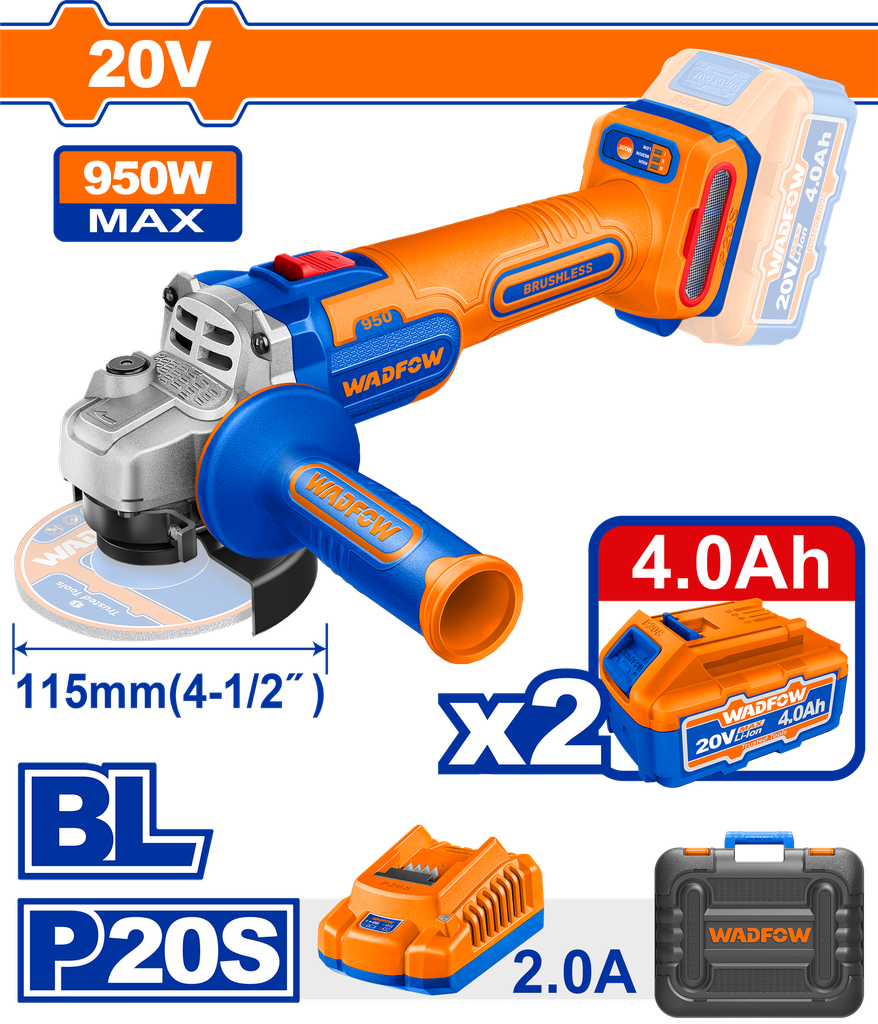 WDF - WLAP5322 - Meuleuse d'angle sans fil Ø115mm 950W