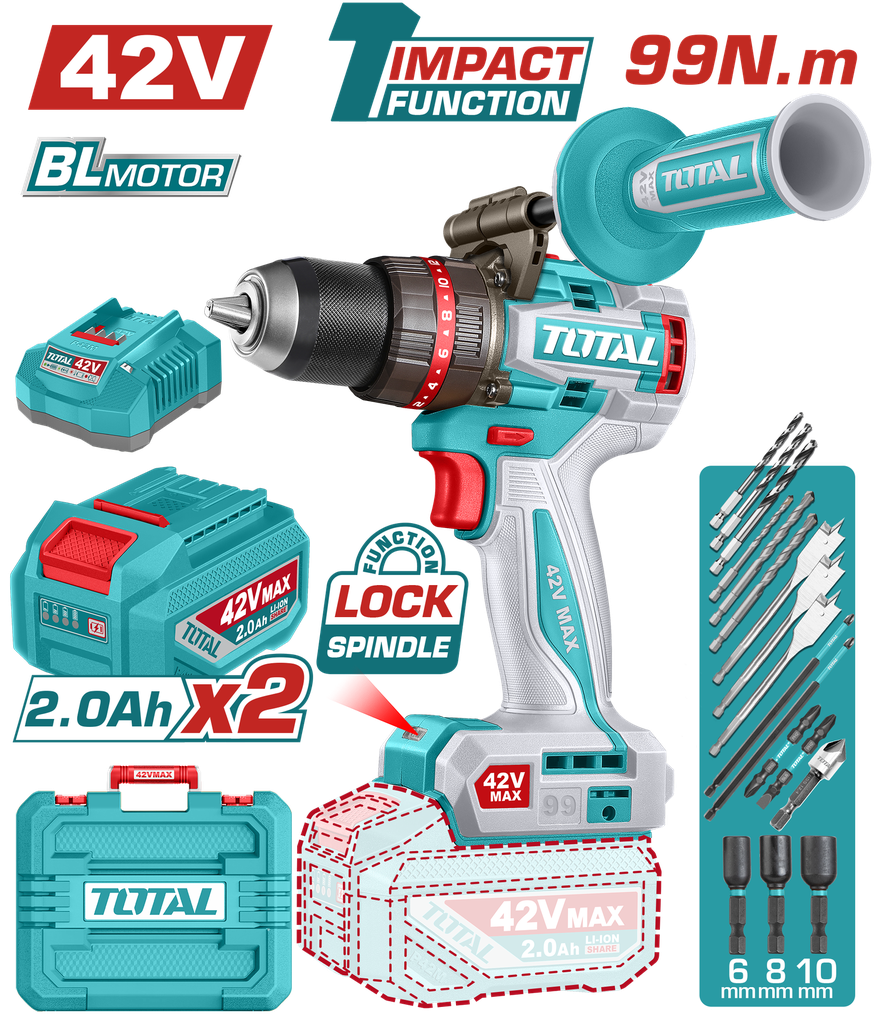 TOTAL - TIDLI429982 - Perceuse à percussion sans balais 42V - 99Nm Ø13mm