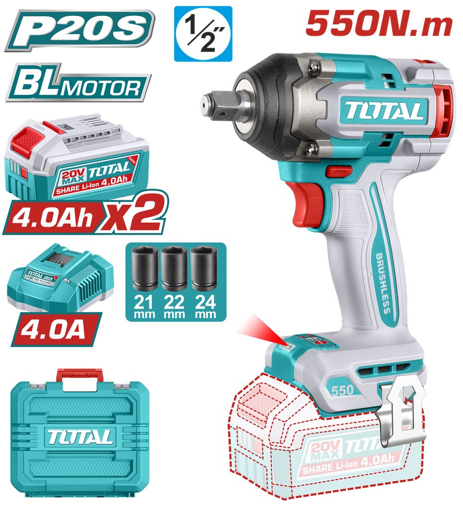 TOTAL - TIWLI2055 - Cle a choc 1/2" - 20V 550Nm