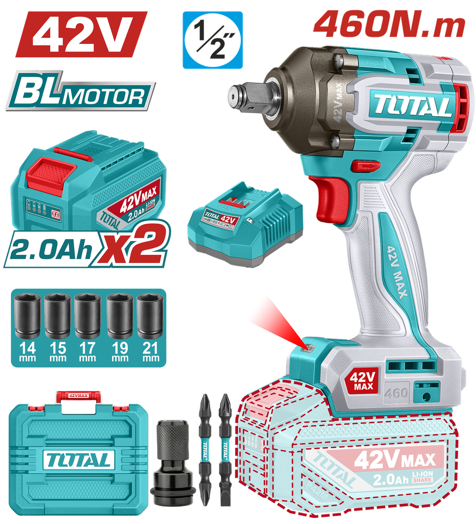 TOTAL - TIWLI42462 - Cle a choc 1/2" - 42V 460Nm