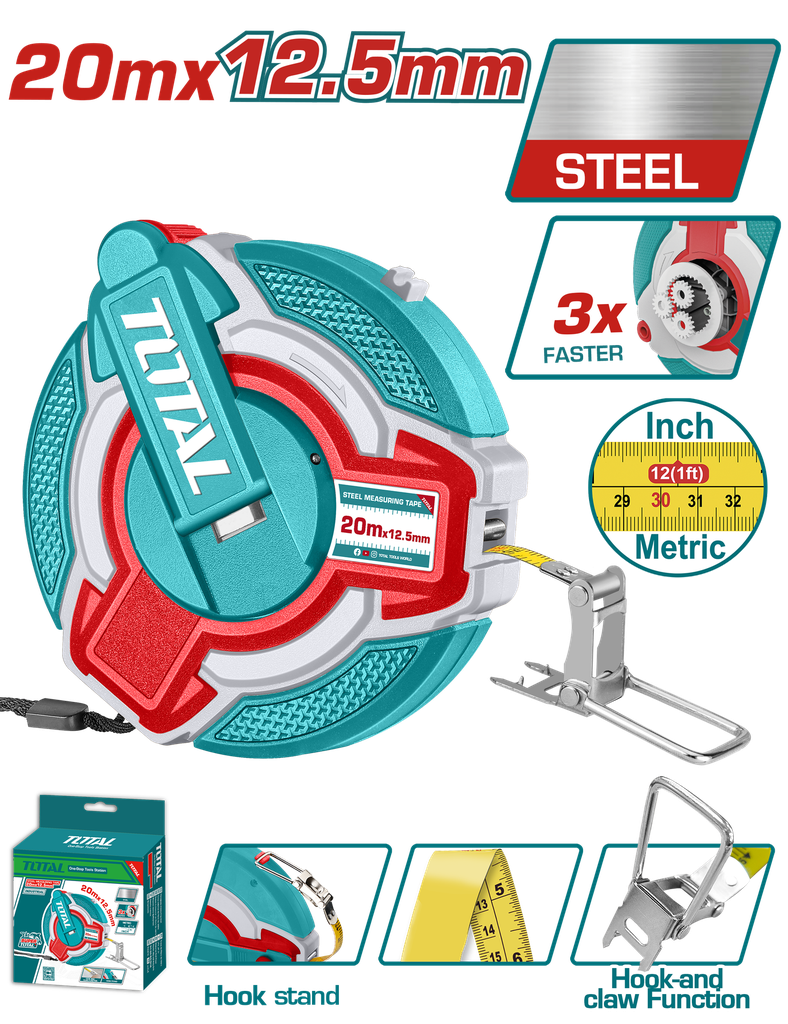 TOTAL - TMT08206 - Decametre en acier 20mx12.5mm